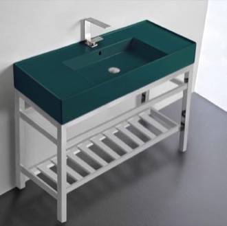 Console Bathroom Sink Green Console Sink With Chrome Base, Modern, 40